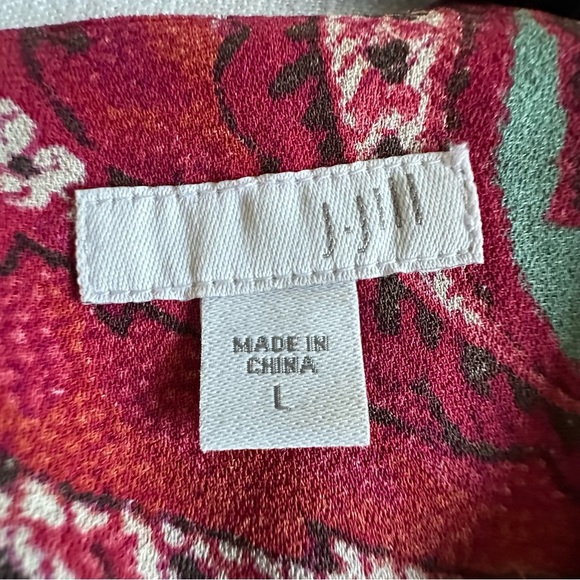 J Jill Blouse Womens L Red Paisley Long Sleeve Button Cuff Boho Floral Office - Picture 10 of 13